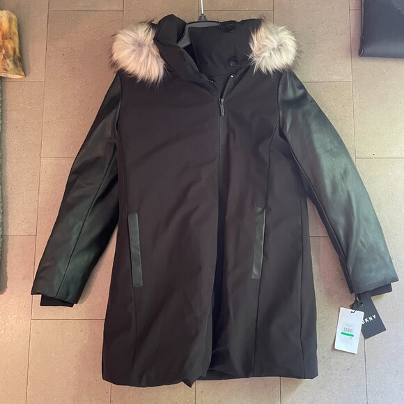 DKNY faux fur-trimmed down-filled jacket coat - New with Tags - Large - Picture 2 of 15